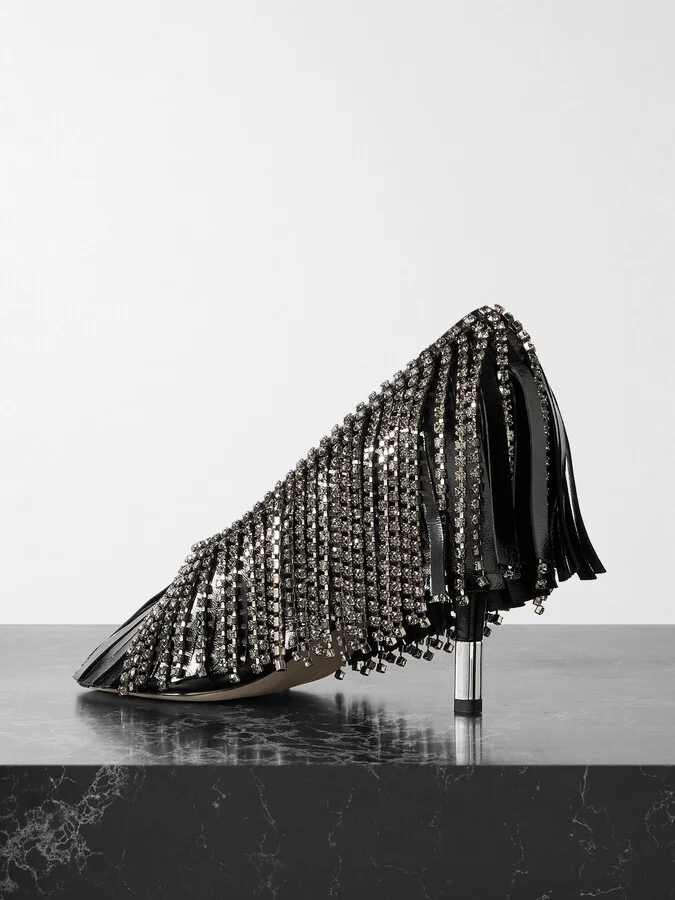 Chloé - Mona Crystal-embellished Fringed Leather Pumps - Black - Image 3