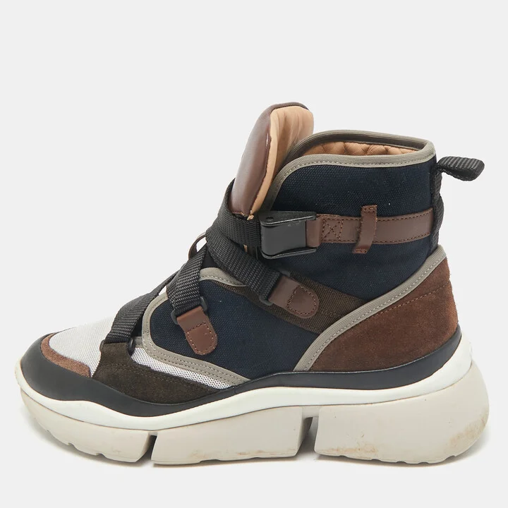 Chloe Multicolor Canvas and Suede Sonnie High Top Sneakers Size 38