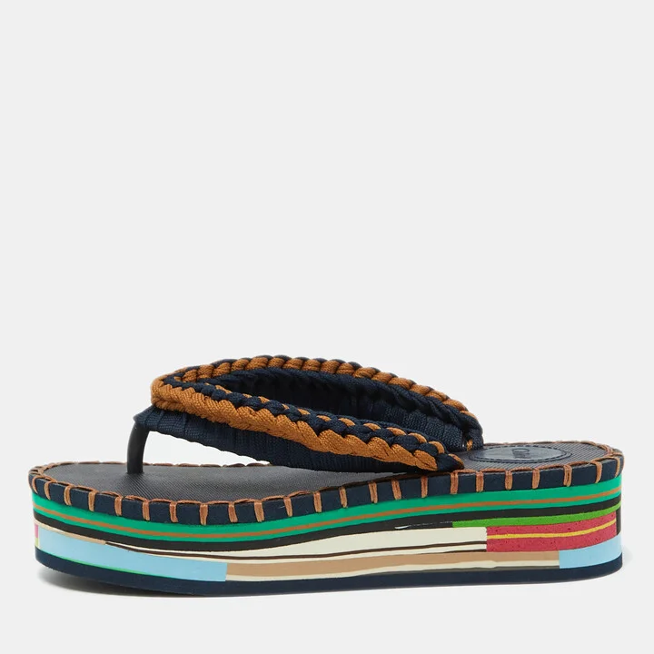 Chloe Multicolor Knit Fabric Lou Platform Thong Sandals Size 36
