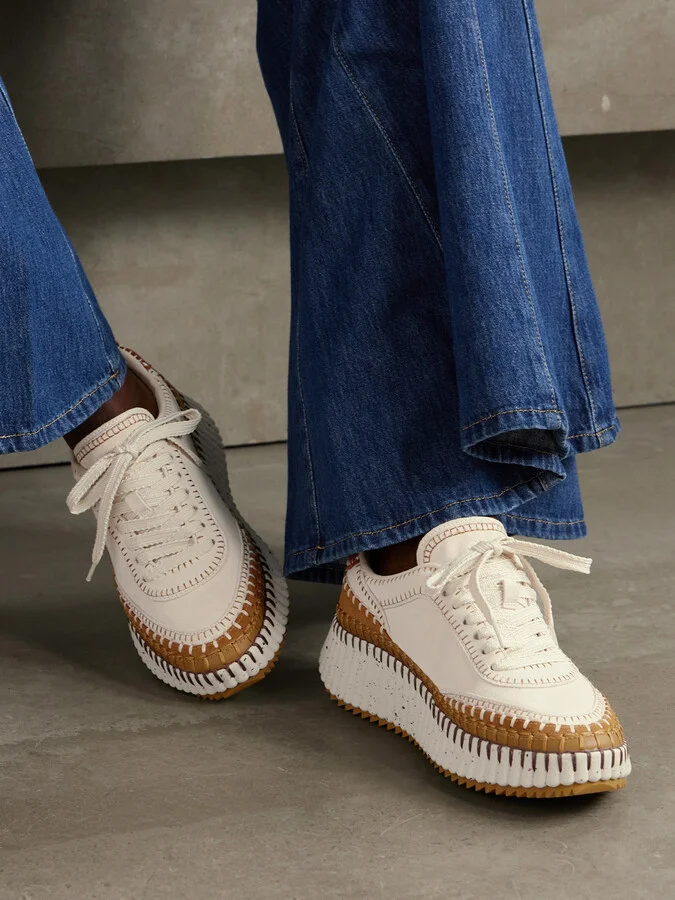 Chloé - Nama Embroidered Leather-trimmed Suede Sneakers - White - Image 2