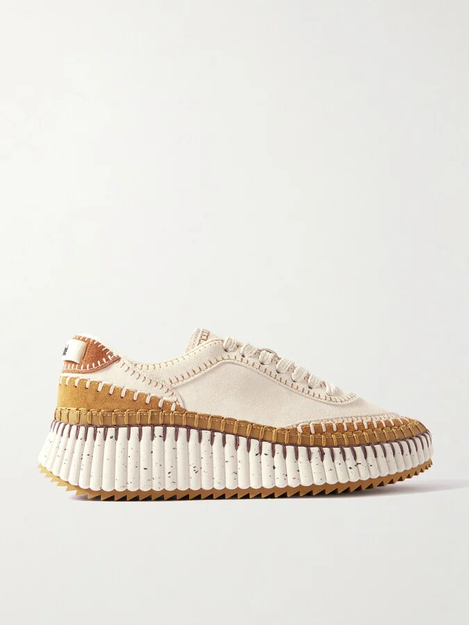Chloé - Nama Embroidered Leather-trimmed Suede Sneakers - White