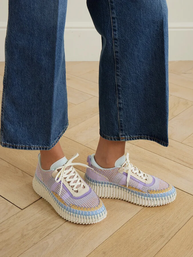 Chloé - Nama Embroidered Suede And Mesh Sneakers - Purple - Image 2