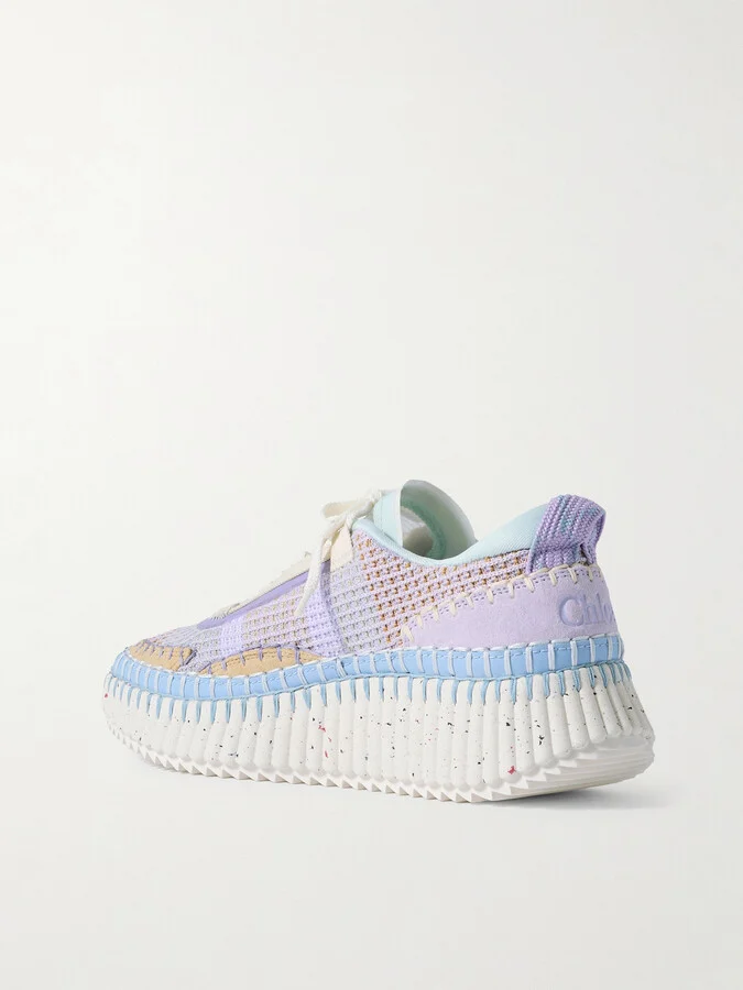 Chloé - Nama Embroidered Suede And Mesh Sneakers - Purple - Image 3