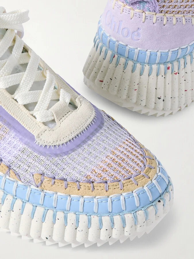 Chloé - Nama Embroidered Suede And Mesh Sneakers - Purple - Image 4