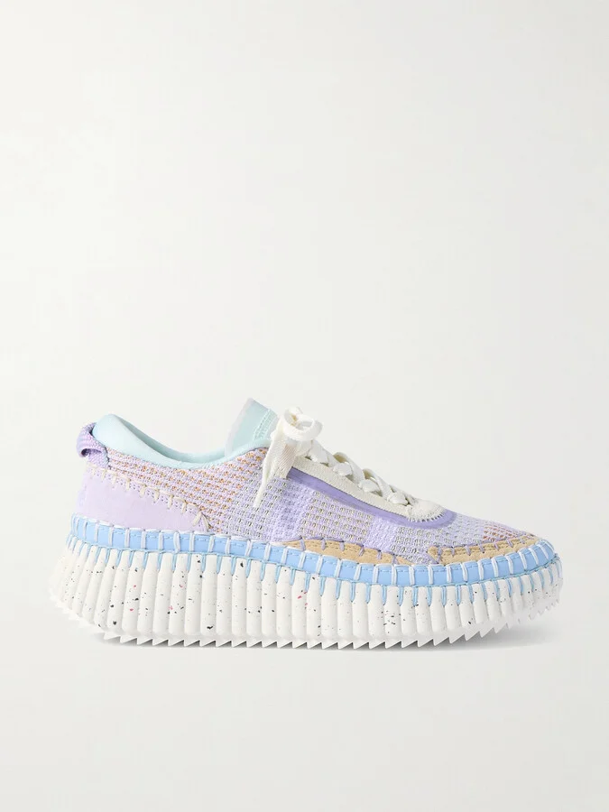 Chloé - Nama Embroidered Suede And Mesh Sneakers - Purple