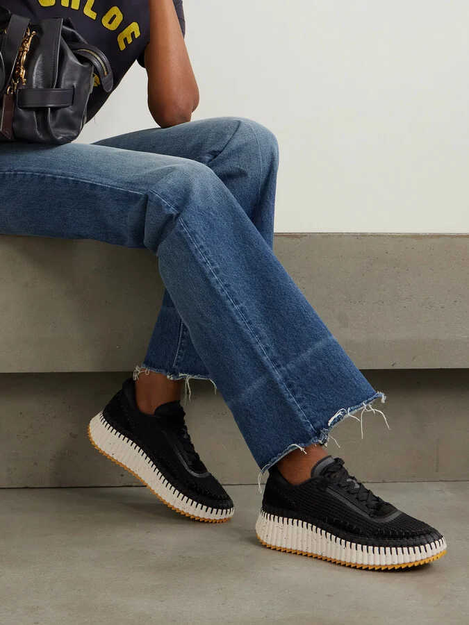 Chloé - Nama Embroidered Suede And Recycled-mesh Sneakers - Black - Image 2