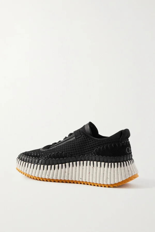 Chloé - Nama Embroidered Suede And Recycled-mesh Sneakers - Black - Image 3