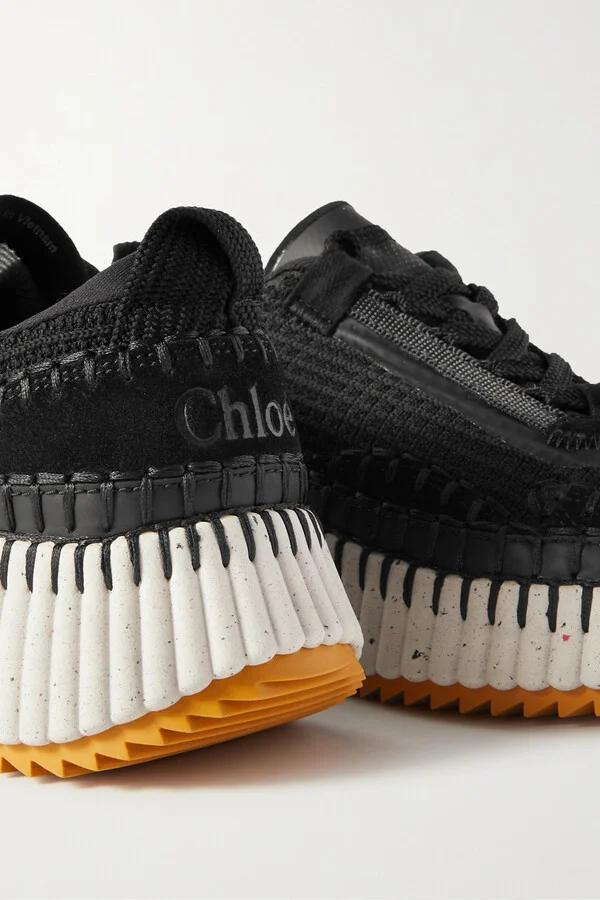 Chloé - Nama Embroidered Suede And Recycled-mesh Sneakers - Black - Image 4