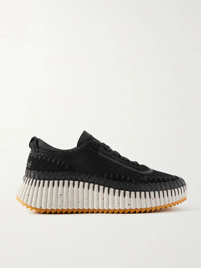 Chloé - Nama Embroidered Suede And Recycled-mesh Sneakers - Black