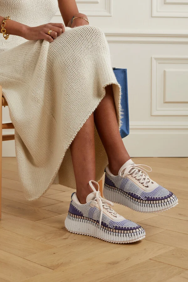 Chloé - Nama Embroidered Suede And Recycled-mesh Sneakers - Blue - Image 2