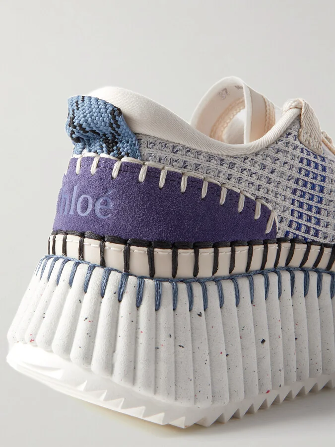 Chloé - Nama Embroidered Suede And Recycled-mesh Sneakers - Blue - Image 4