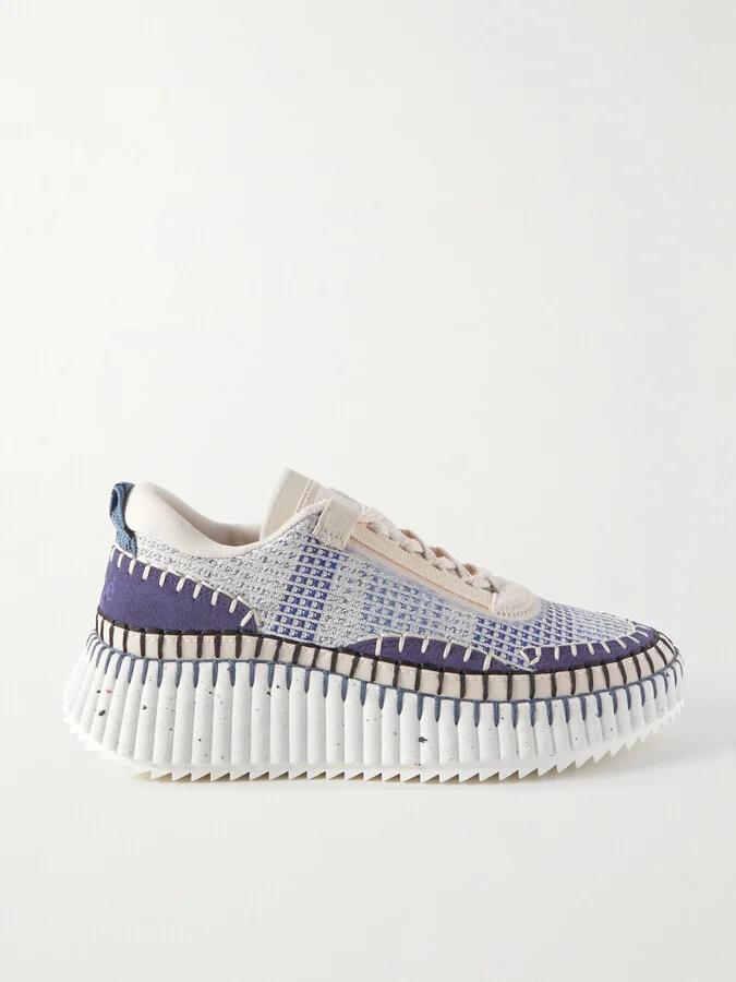 Chloé - Nama Embroidered Suede And Recycled-mesh Sneakers - Blue