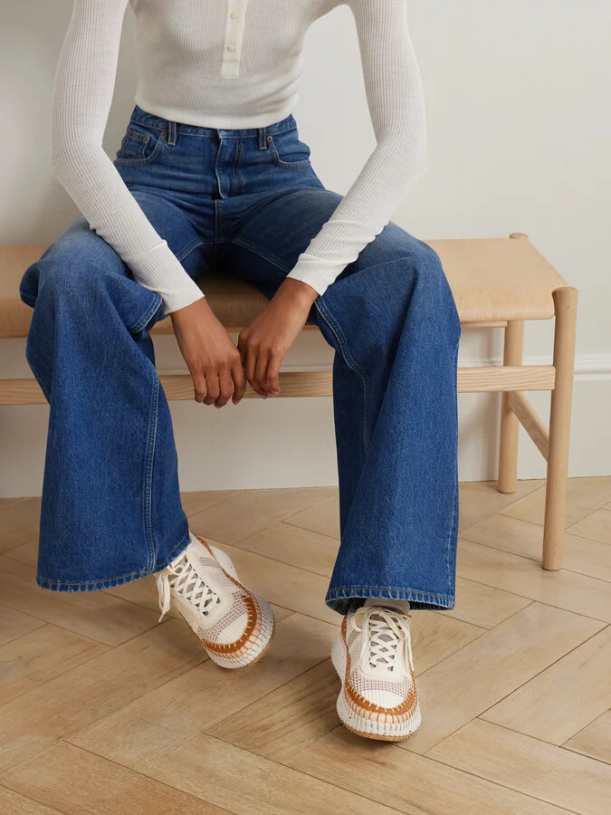 Chloé - Nama Embroidered Suede And Recycled-mesh Sneakers - Neutrals - Image 2