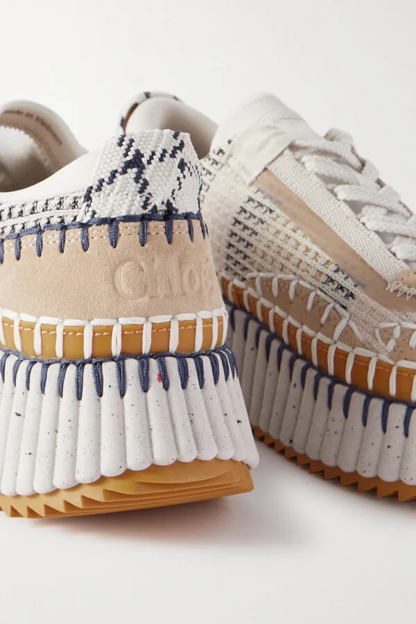 Chloé - Nama Embroidered Suede And Recycled-mesh Sneakers - Neutrals - Image 4