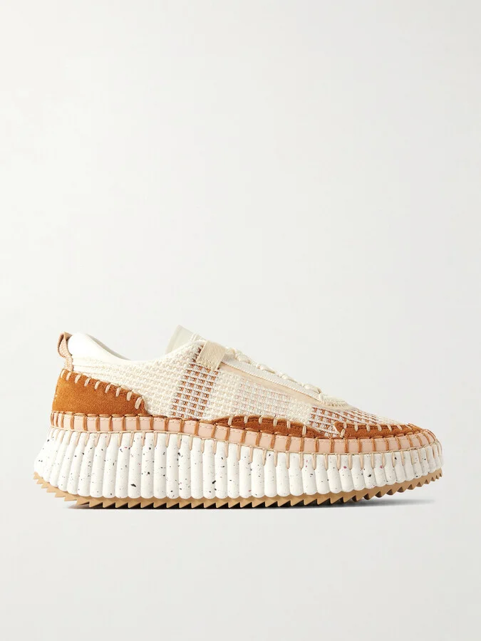 Chloé - Nama Embroidered Suede And Recycled-mesh Sneakers - Neutrals