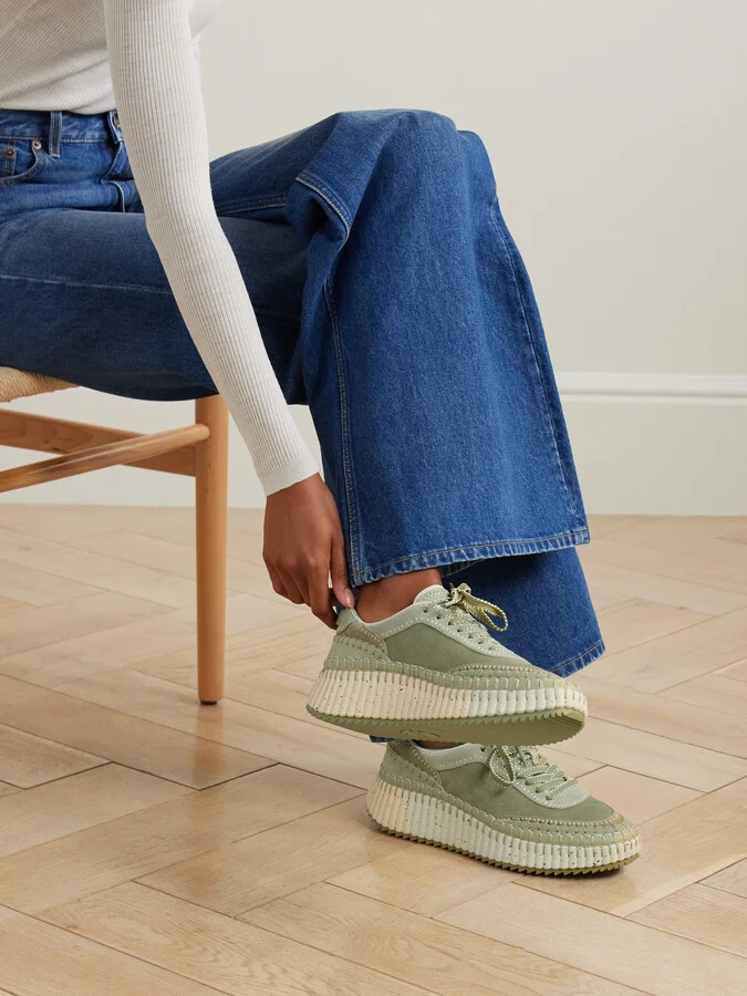 Chloé - Nama Embroidered Suede Sneakers - Green - Image 2