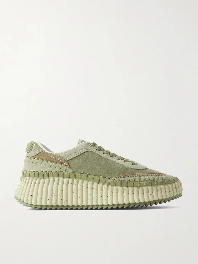 Chloé - Nama Embroidered Suede Sneakers - Green