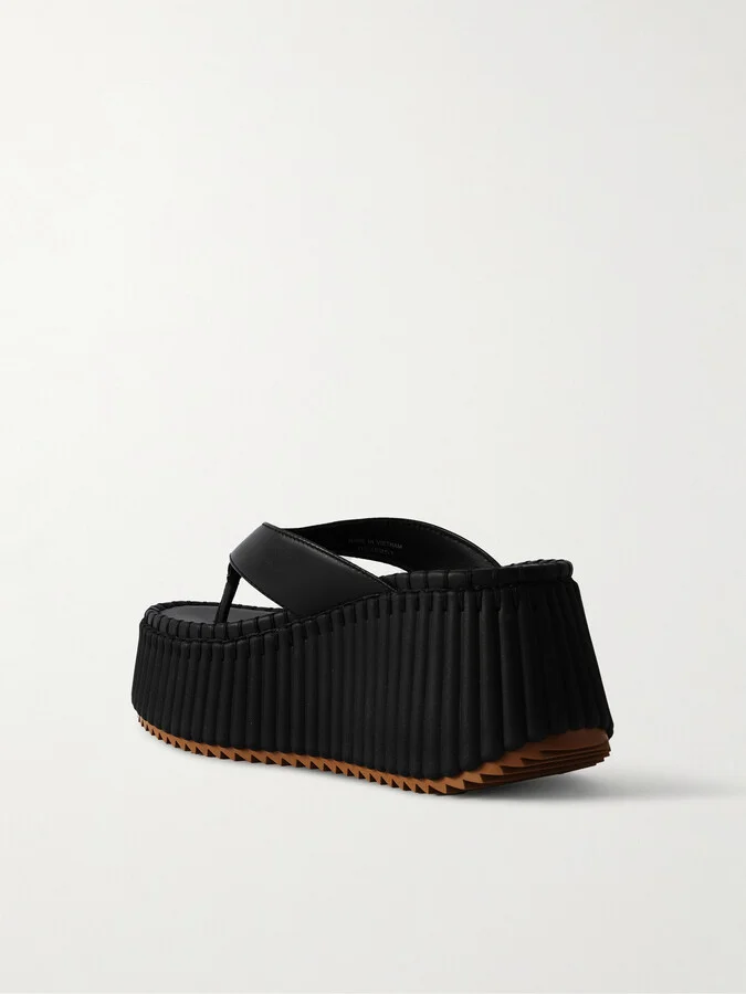 Chloé - Nama Leather Platform Flip Flops - Black - Image 3