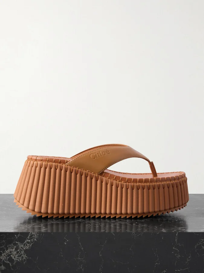 Chloé - Nama Leather Platform Flip Flops - Brown