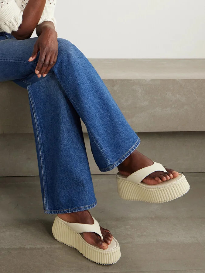 Chloé - Nama Leather Platform Flip Flops - Off-white - Image 2