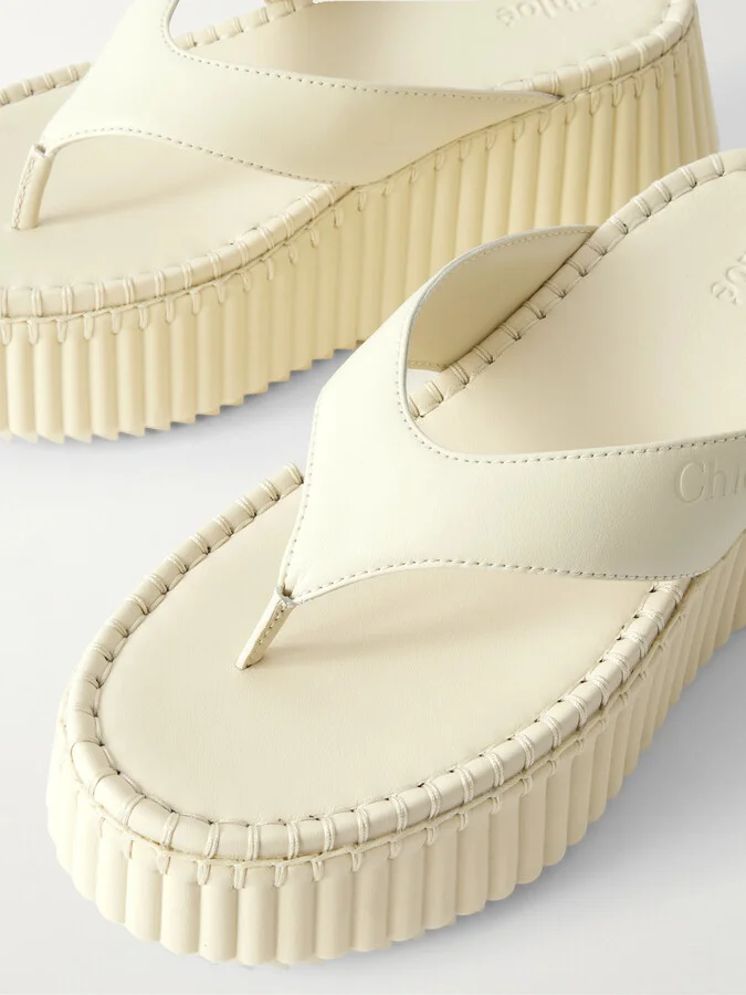Chloé - Nama Leather Platform Flip Flops - Off-white - Image 4