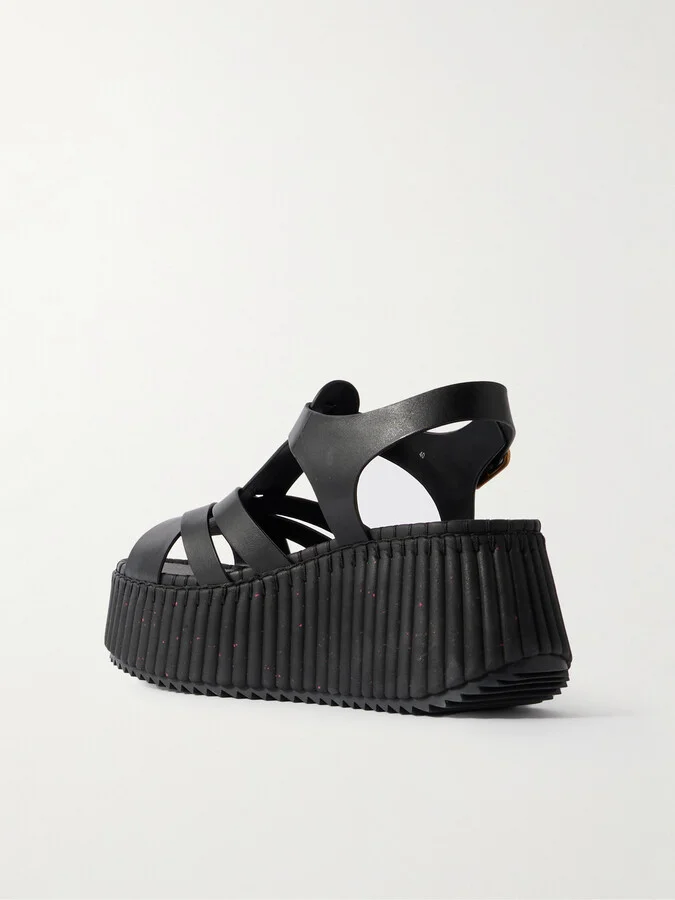 Chloé - Nama Leather Platform Sandals - Black - Image 3