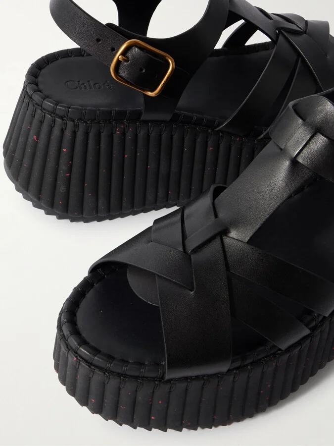 Chloé - Nama Leather Platform Sandals - Black - Image 4