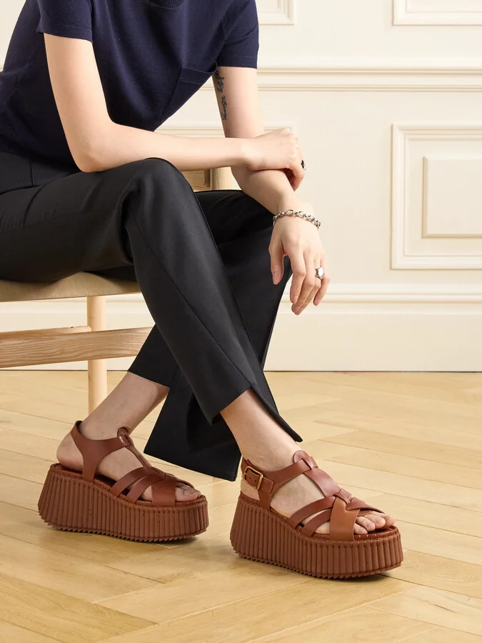 Chloé - Nama Leather Platform Sandals - Brown - Image 2