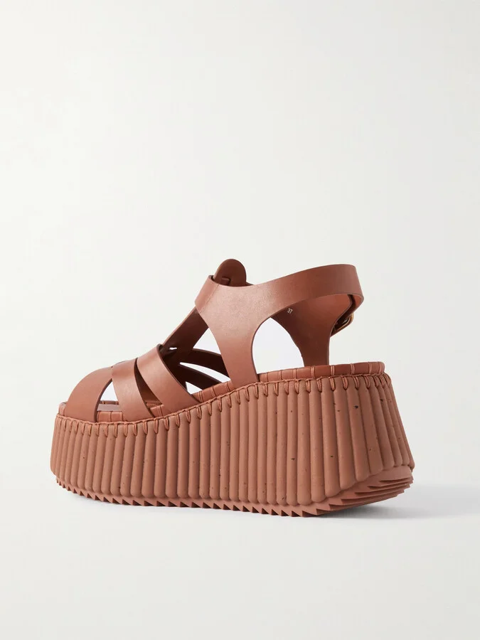 Chloé - Nama Leather Platform Sandals - Brown - Image 3
