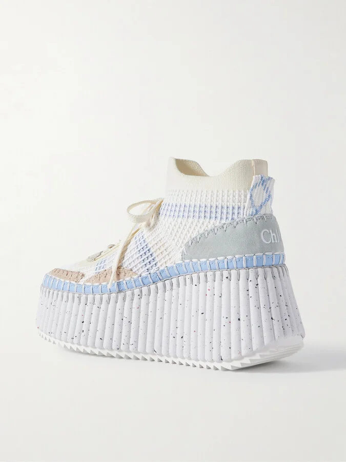 Chloé - Nama Leather-trimmed Embroidered Suede And Mesh Platform Sneakers - White - Image 3