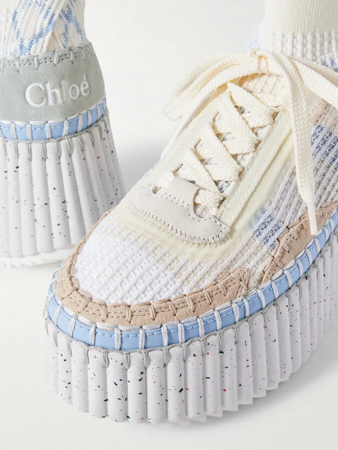 Chloé - Nama Leather-trimmed Embroidered Suede And Mesh Platform Sneakers - White - Image 4