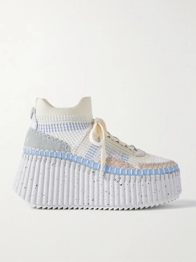 Chloé - Nama Leather-trimmed Embroidered Suede And Mesh Platform Sneakers - White
