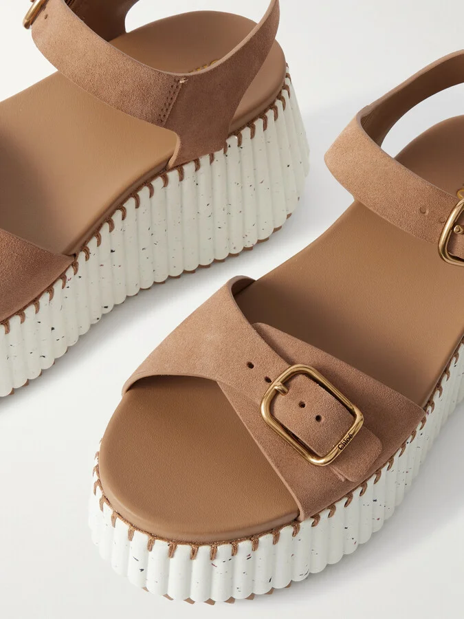 Chloé - Nama Suede Platform Sandals - Brown - Image 4