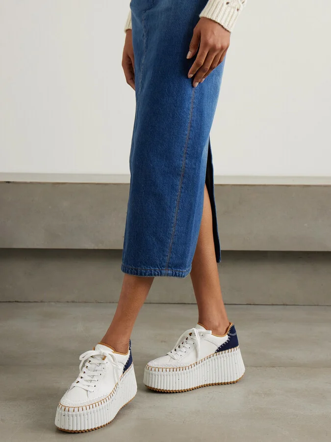 Chloé - Nama Suede-trimmed Leather Platform Sneakers - White - Image 2