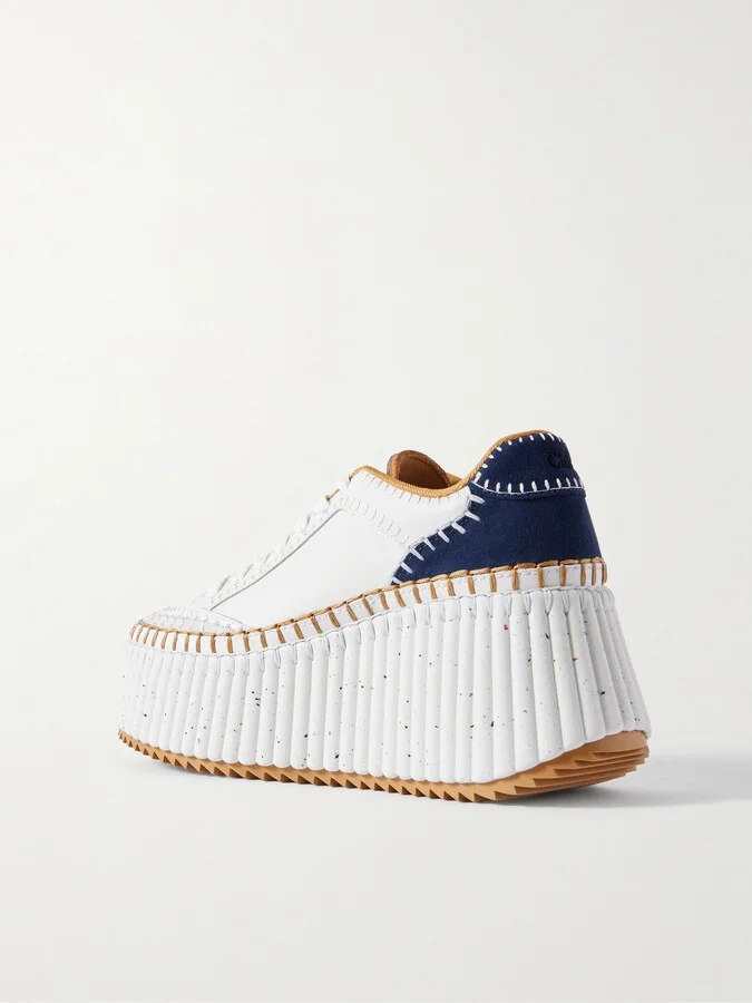 Chloé - Nama Suede-trimmed Leather Platform Sneakers - White - Image 3