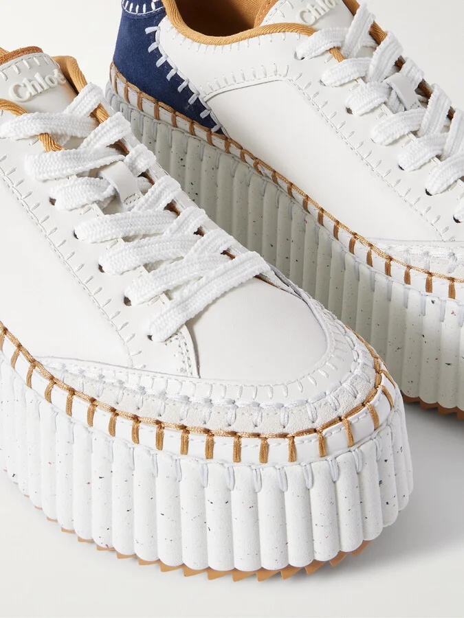 Chloé - Nama Suede-trimmed Leather Platform Sneakers - White - Image 4