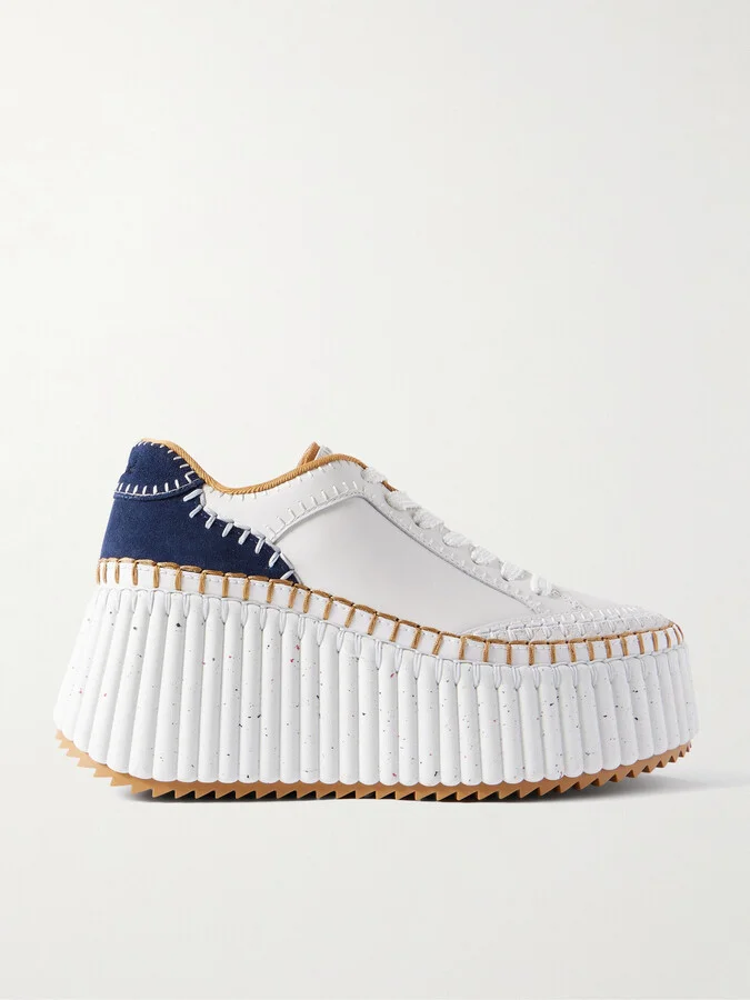 Chloé - Nama Suede-trimmed Leather Platform Sneakers - White