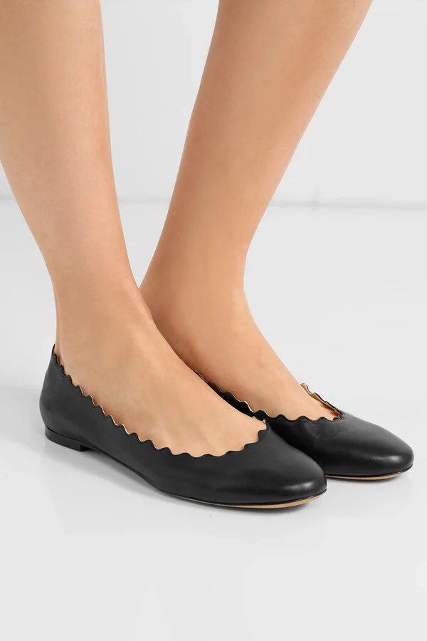 Chloé - + Net Sustain Lauren Scalloped Leather Ballet Flats - Black - Image 2