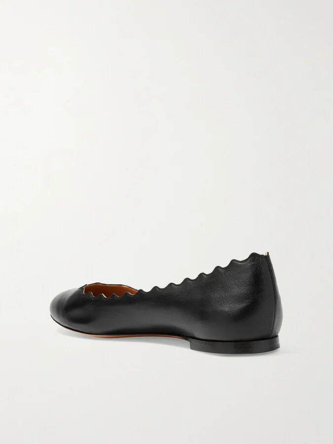 Chloé - + Net Sustain Lauren Scalloped Leather Ballet Flats - Black - Image 3