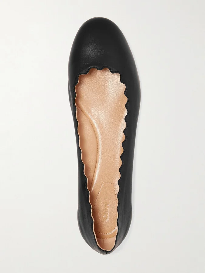 Chloé - + Net Sustain Lauren Scalloped Leather Ballet Flats - Black - Image 6