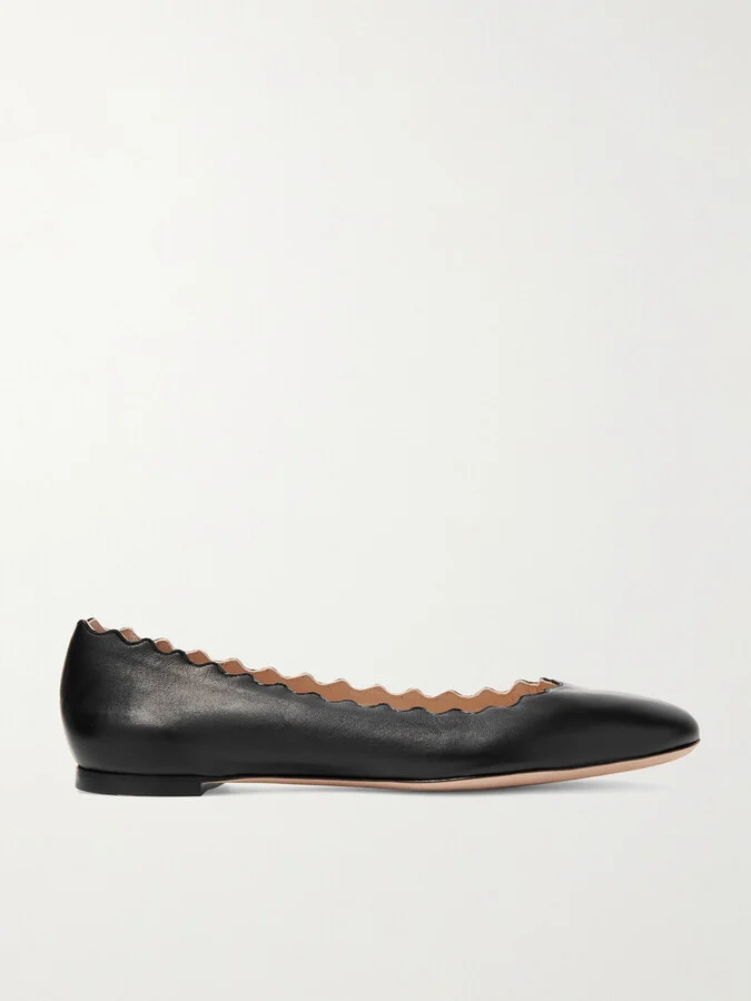 Chloé - + Net Sustain Lauren Scalloped Leather Ballet Flats - Black