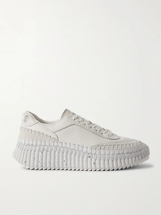 Chloé - + Net Sustain Nama Embroidered Suede-trimmed Leather Sneakers - White