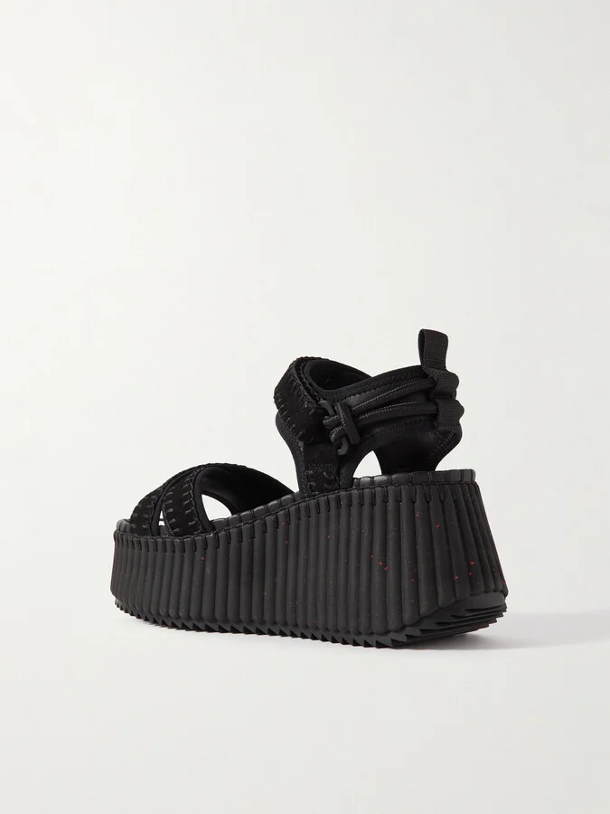 Chloé - + Net Sustain Nama Suede And Leather Platform Sandals - Black - Image 3