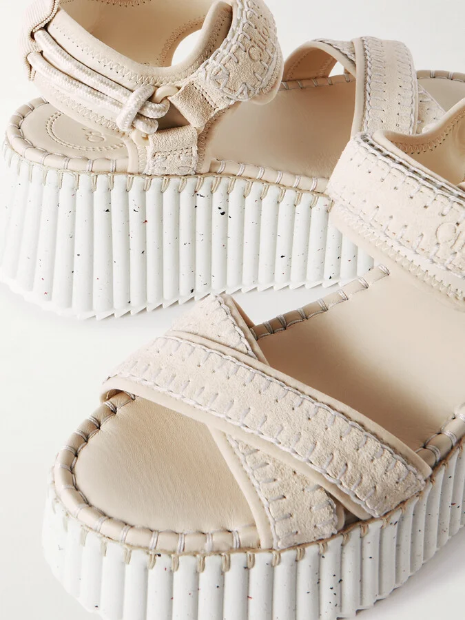 Chloé - + Net Sustain Nama Suede And Leather Platform Sandals - White - Image 4