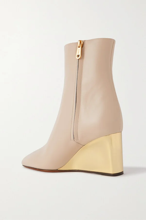 Chloé - + Net Sustain Rebecca Leather Wedge Ankle Boots - Off-white - Image 3