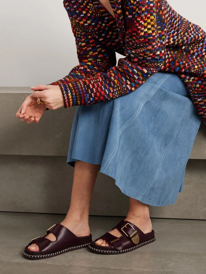 Chloé - + Net Sustain Rebecca Whipstiched Leather Slides - Burgundy - Image 2