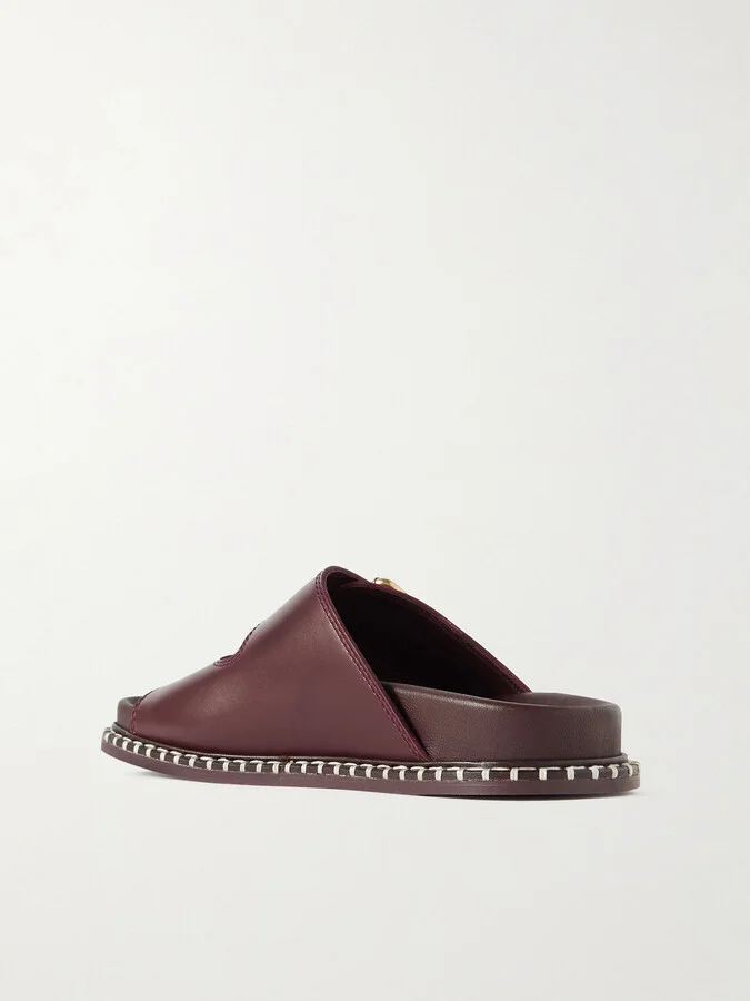 Chloé - + Net Sustain Rebecca Whipstiched Leather Slides - Burgundy - Image 3