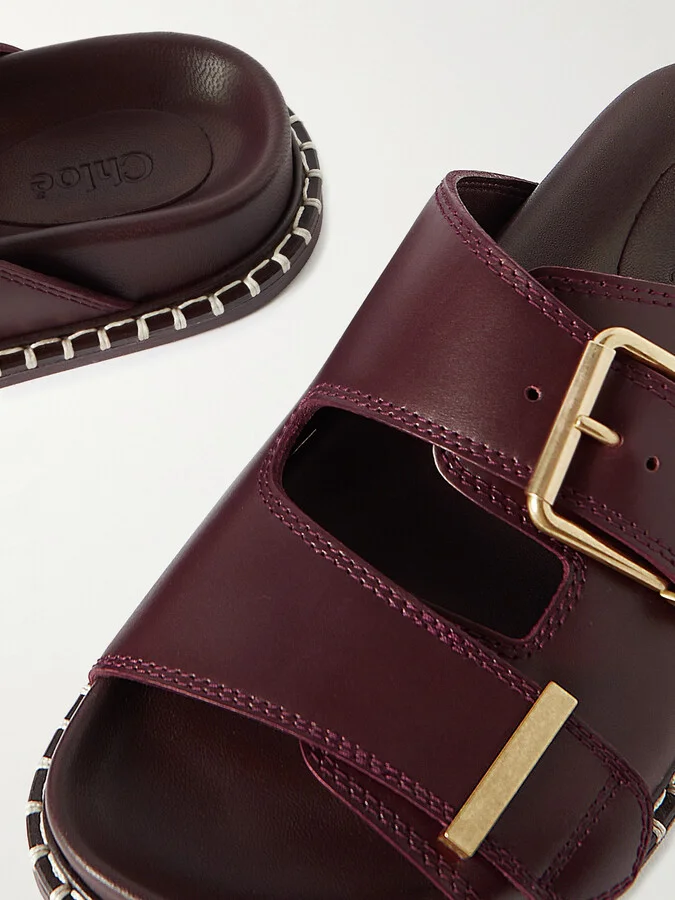 Chloé - + Net Sustain Rebecca Whipstiched Leather Slides - Burgundy - Image 4