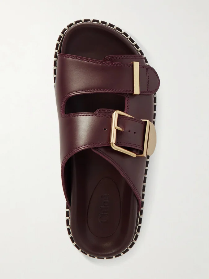 Chloé - + Net Sustain Rebecca Whipstiched Leather Slides - Burgundy - Image 5