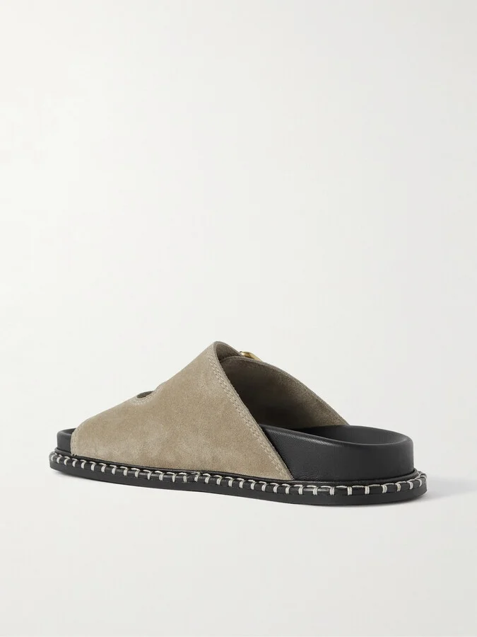 Chloé - + Net Sustain Rebecca Whipstiched Suede Slides - Gray - Image 3